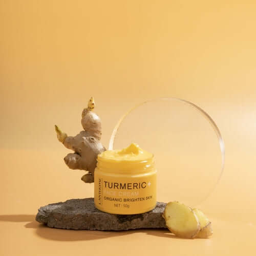 GlowRoot™ – 5-Piece Turmeric Skincare Kit for Radiant Skin, featuring organic turmeric cream against a soothing backdrop.