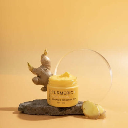 GlowRoot™ – 5-Piece Turmeric Skincare Kit for Radiant Skin, featuring organic turmeric cream against a soothing backdrop.